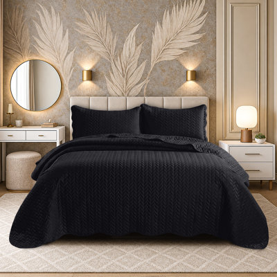 Ensemble de couvre-lit matelassé en microfibre embossée