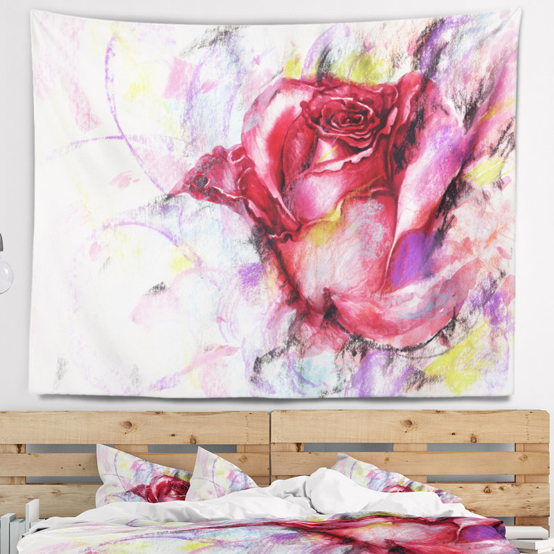 Tapisserie rouge d'illustration de rose Floral, H 68 po x l 80 po