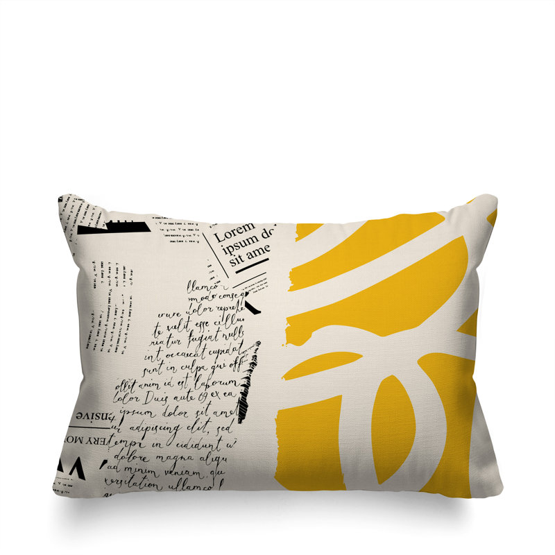 Oreiller rectangulaire réversible intérieur / extérieur Vaya, Jaune / noir / blanc cassé, H 14 po x l 20 po