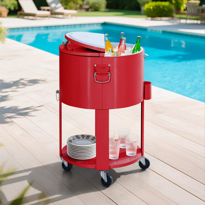 Sunjoy 60 Quart Rooling Ice Chest Cooler Cart, Portable Patio Party Bar Drink Cooler Cart, Beverage Bar with Bottle Opener and Shelf