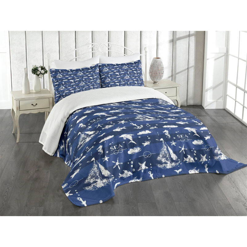 Ambesonne Navy Blue Bedspread Grunge Anchor, King Bedspread + 2 Standard Shams
