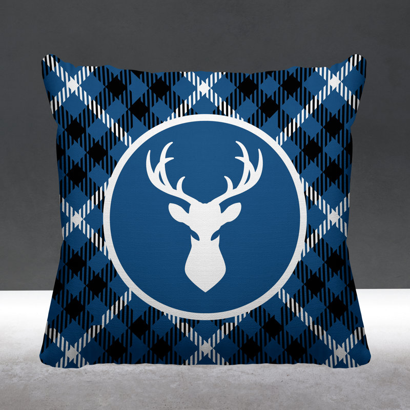 Coussin décoratif intérieur / extérieur Tartan Reindeer, L 19 po x H 19 po, Bleu céruléen