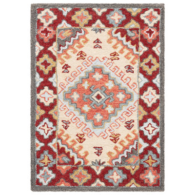 Southwestern Handmade Tufted Cotton/Wool Red/Ivory Area Rug