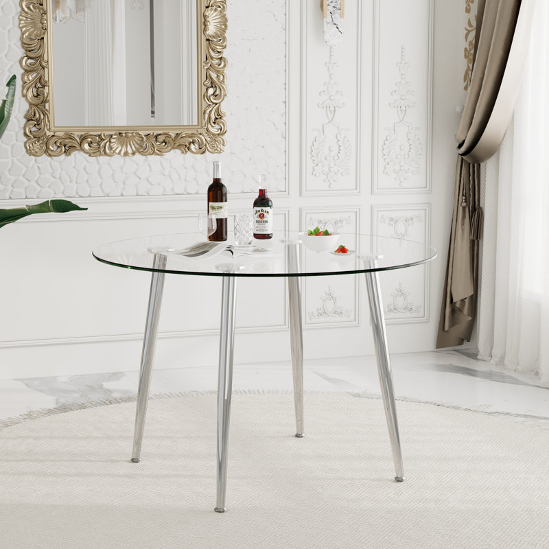 36-Inch Round Tempered Glass Dining Table for 2-4 Space-Saving Small Kitchen Table with Heavy-Duty Metal Legs for Dining Room, Apartment