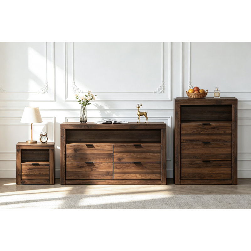3-Pieces Bedroom Sets, Walnut