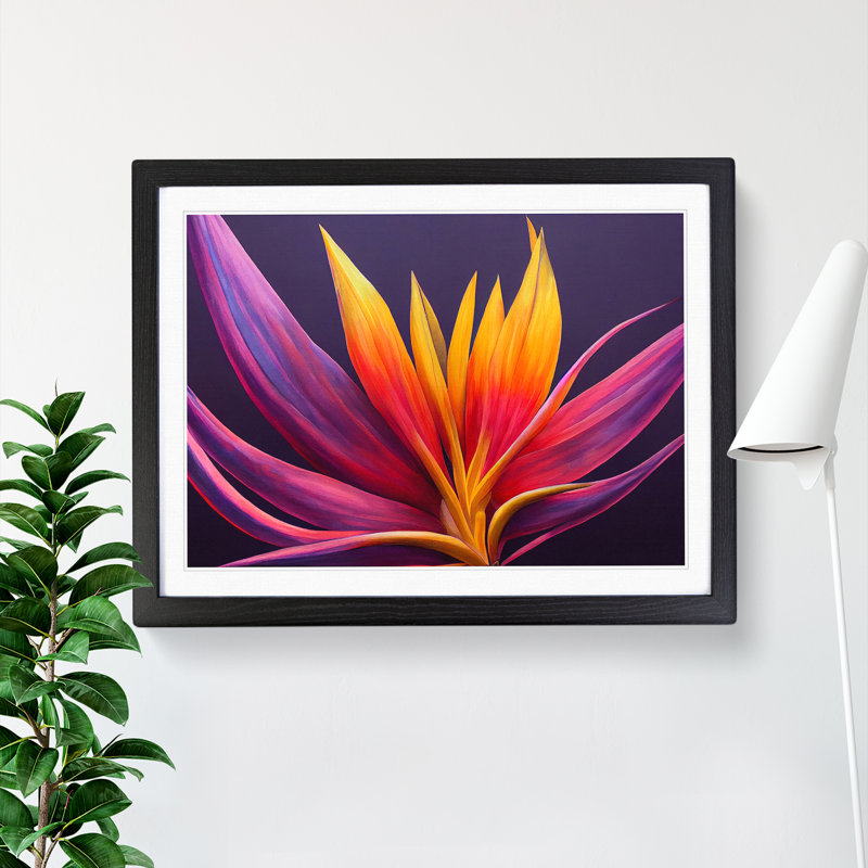 XH1022-7113X Precious Bird Of Paradise Flower - Single Picture Frame Print, 46cm H x 64cm W, Black