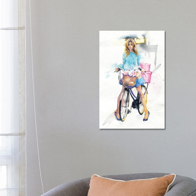 Bike Girl 1 Piece Wrapped Canvas Painting
