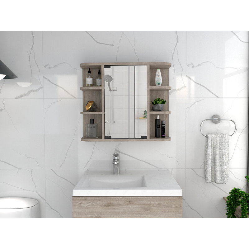 Pharmacie à 6 tablettes avec miroir, Gris