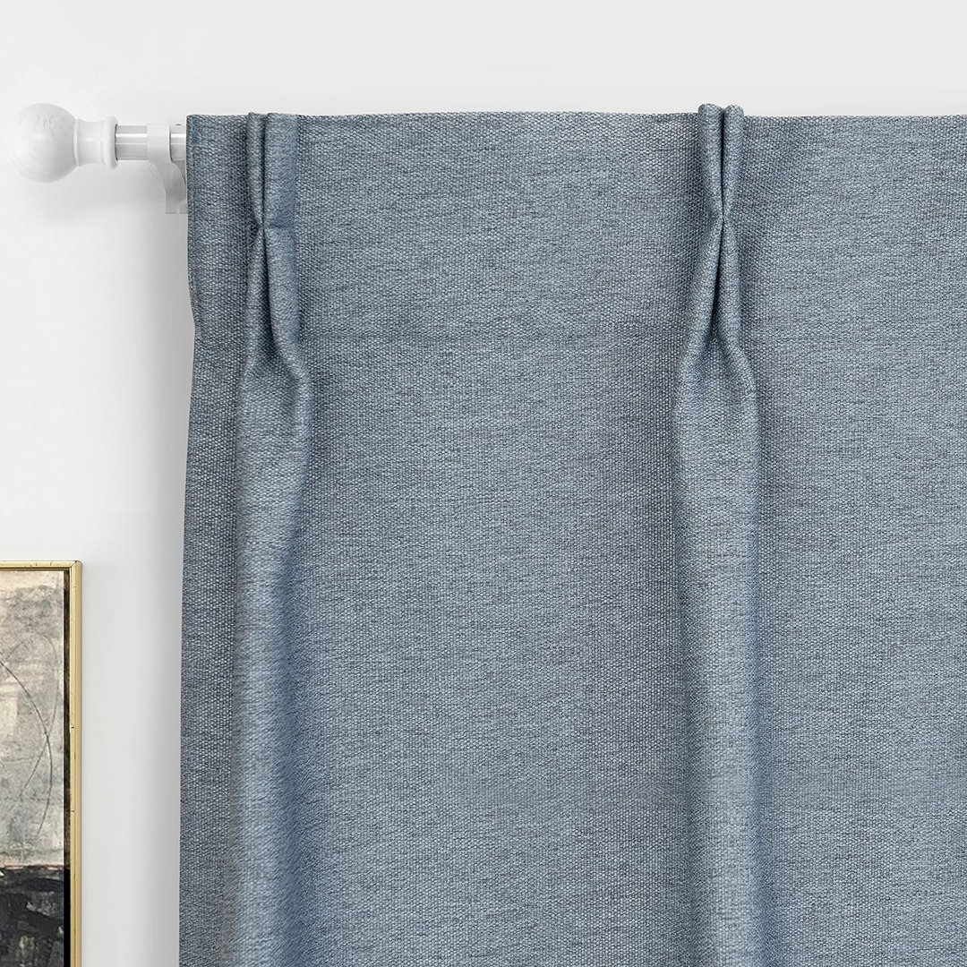 Kassia Pinch Pleated Faux Linen Textured Blackout Thermal Insulated Curtains (Set of 2) Hokku Designs Curtain 