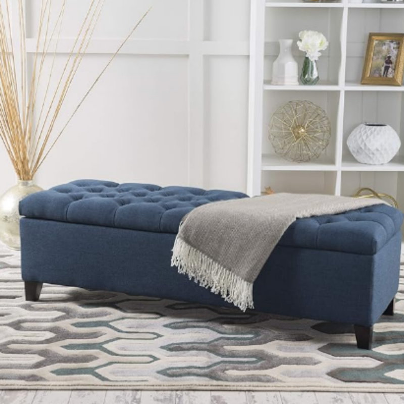 Amalfi Upholstered Storage Bench, Navy Blue Polyester, 17" H x 51" W x 17.5" D