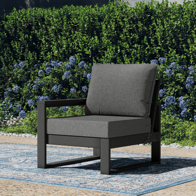 Fauteuil de patio à assise profonde avec cadre gauche, Gris, Gris
