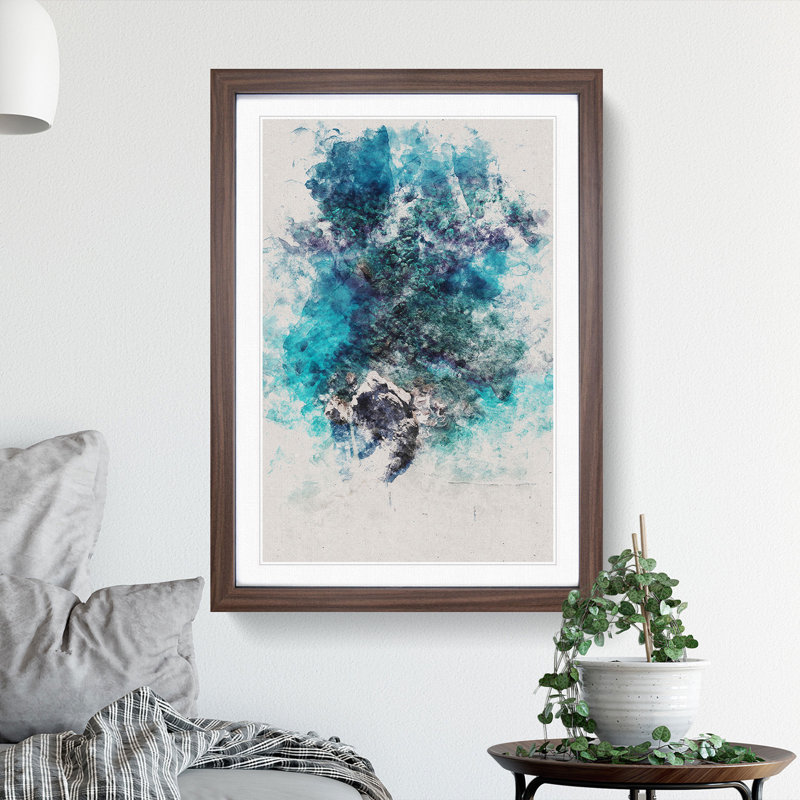 Above Monterosso Al Mare in Cinque Terre Italy Watercolour - Picture Frame Graphic Art, 36cm H x 27cm W x 2cm D, Walnut