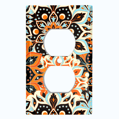 Teal Orange Mandala Flowers Tile 1 - Gang Duplex Outlet Standard Wall Plate