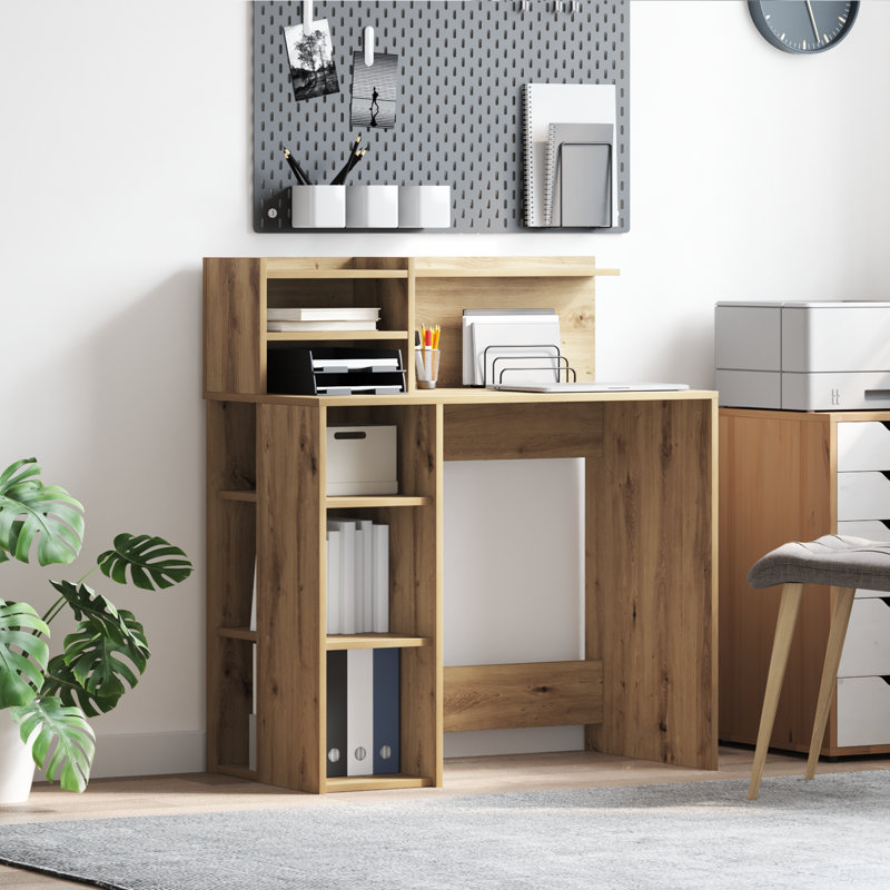 Desk With Storage 90X48x101.5 Cm Engineered Wood, Artisan Oak