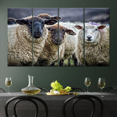 Elegant Sheep Print Canvas Art: Modern Farmhouse Decor,4P Wrapped Canvas