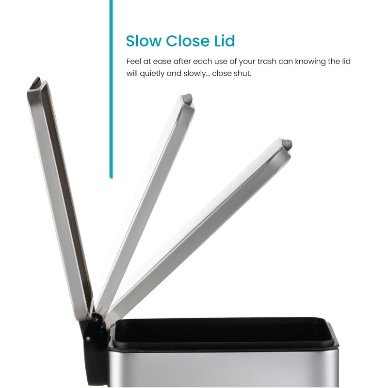 Slim Rectangular Silver Stainless Steel Step-On Trash Can