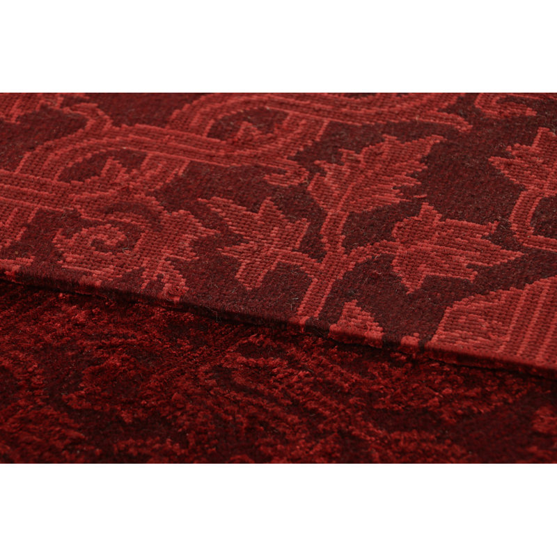 Rug & Kilim’S European Style Rug In Burgundy With Floral Patterns, Runner 35' x 73'