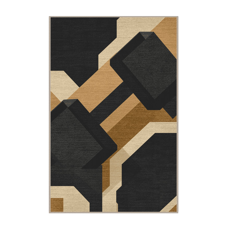 Machine Washable Coleford Dumbbells Modern Geometric Rug in Gray – Beige Binding, 8x12