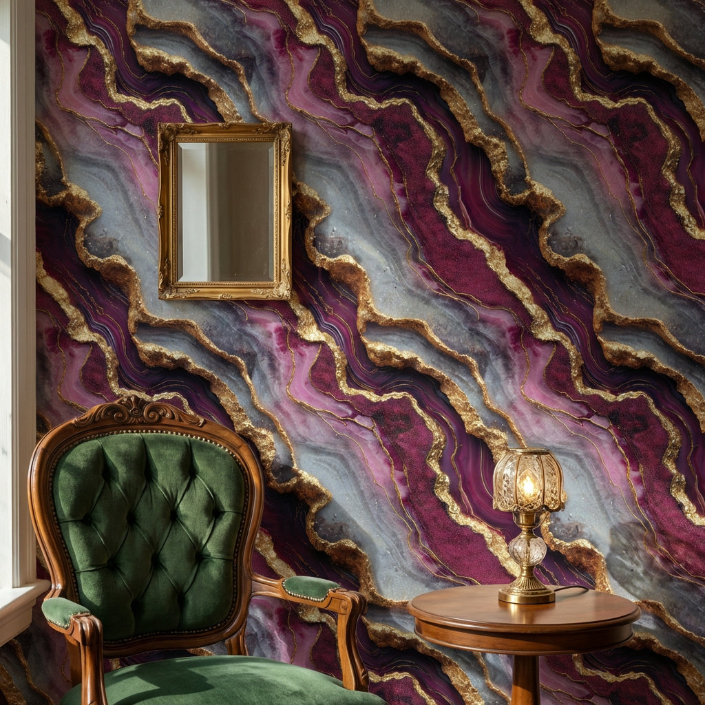Lark Manor™ Marble Wallpaper Purple Gold Removable Wall Decor | Wayfair