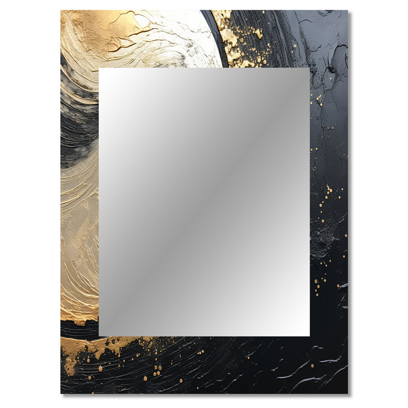 Black And Gold Abstract Meditation III - Abstract Painting Unique Wall Mirror, Modern Mirror, Printed Metal Art, 40" x 30"