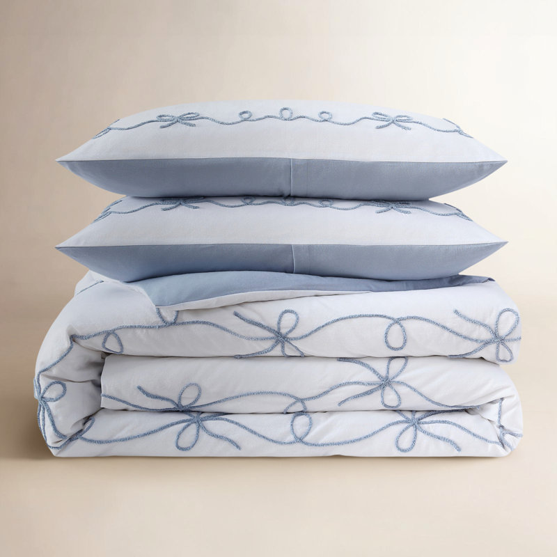Peri Home Sasha Bows Comforter Set Blue, Queen Comforter + 2 Standard Shams
