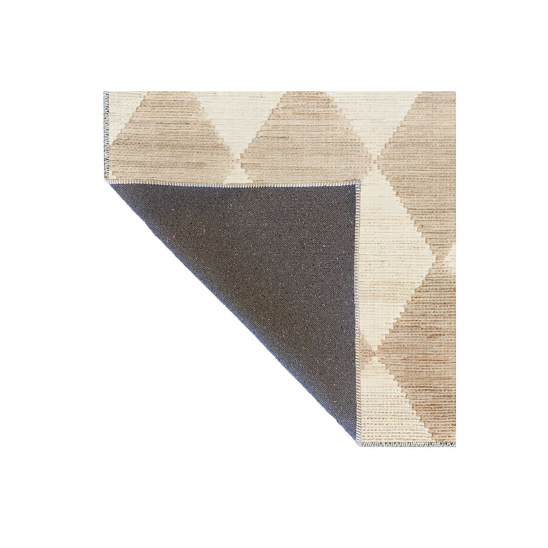 Tapis beige lavable à la machine à motif géométrique quadrilatéral beige, Tapis de couloir 4 pi 11 po x 9 pi 10 po