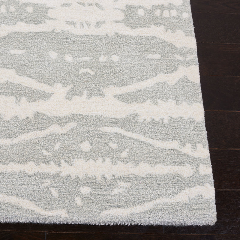 Tapis en viscose / laine touffeté à la main Valade en gris clair / ivoire, Carré 6 pi