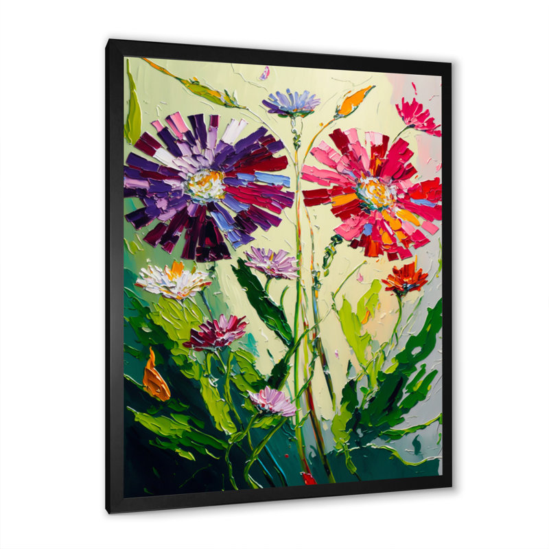 Fleurs sauvages rouges et mauves - reproduction sur toile, H 32 po x l 16 po x P 1 po, Cadre photo noir