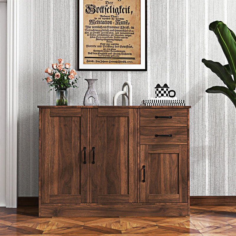 Modern Wood Buffet Sideboard with Multiple Storage Options, Walnut