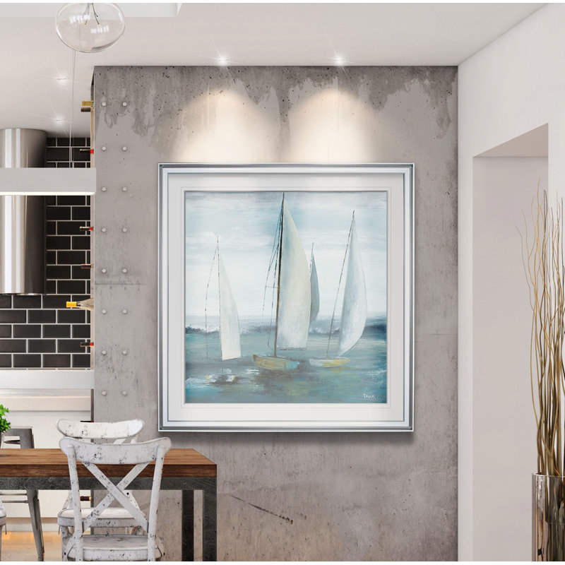 «Out to Sea», peinture, H 24 po x l 24 po x P 2 po, Cadre argenté