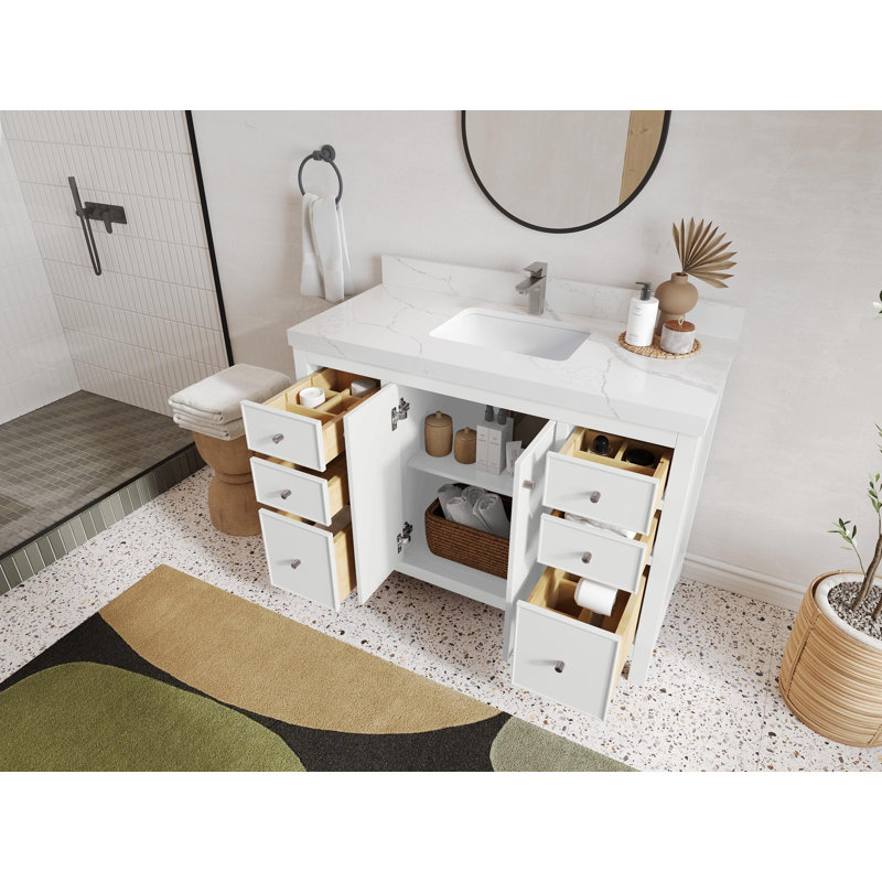 Bronya 48 " W Freestanding Standard Free Standing Single Double Single Vanity Bathroom Vanity With Quartz Top