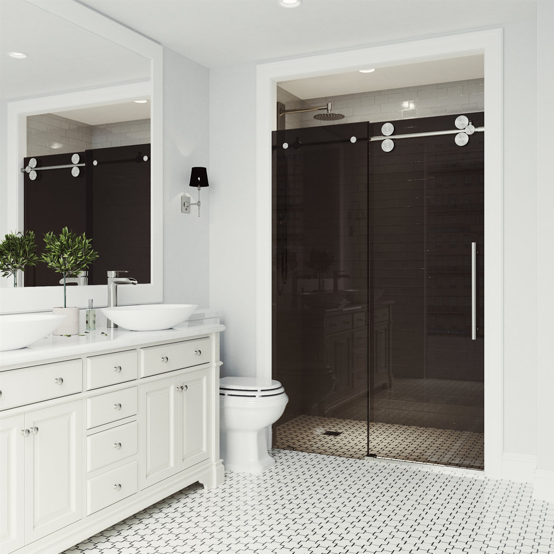 Elan 68-72" W x 74" H Sliding Frameless Shower Door with 3/8" Tinted Glass VIGO 