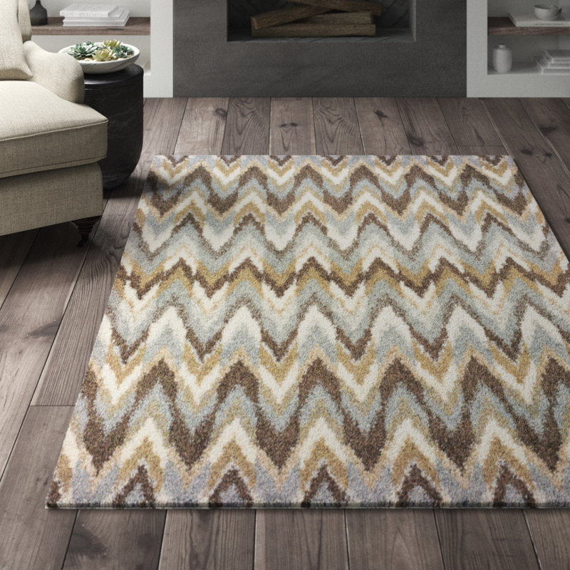 Tapis gris / taupe à chevrons Alila, Rectangle 5 pi 3 po x 7 pi 6 po