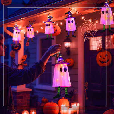 Halloween Light Up Hanging Ghosts (3 Pcs, 2025 Upgraded) - 20 LED Dual-Color Lights, 8 Lighting Modes, 8H/16H Timer, Indoor Outdoor Porch Tree Decor