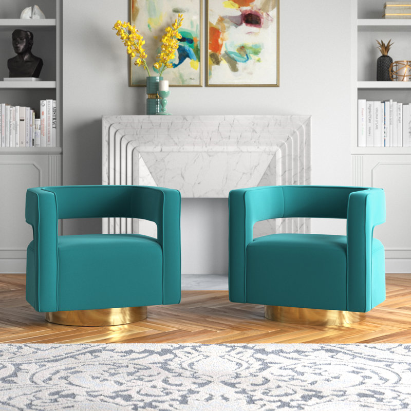 Aysha Velvet Swivel Accent Chair, Blue Velvet