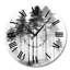 Horloge murale ronde en métal représentant une forêt de grands pins noirs et blancs - Paysage-1853791314