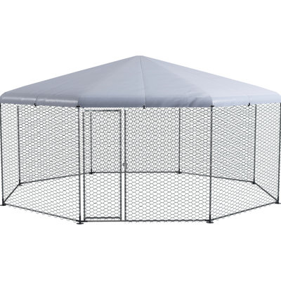 Parc à poules en métal, imperméable, pour poulets, canards, lapins, ferme spacieuse, jardin d'extérieur de 17 pi x 15,7 pi 9 po,