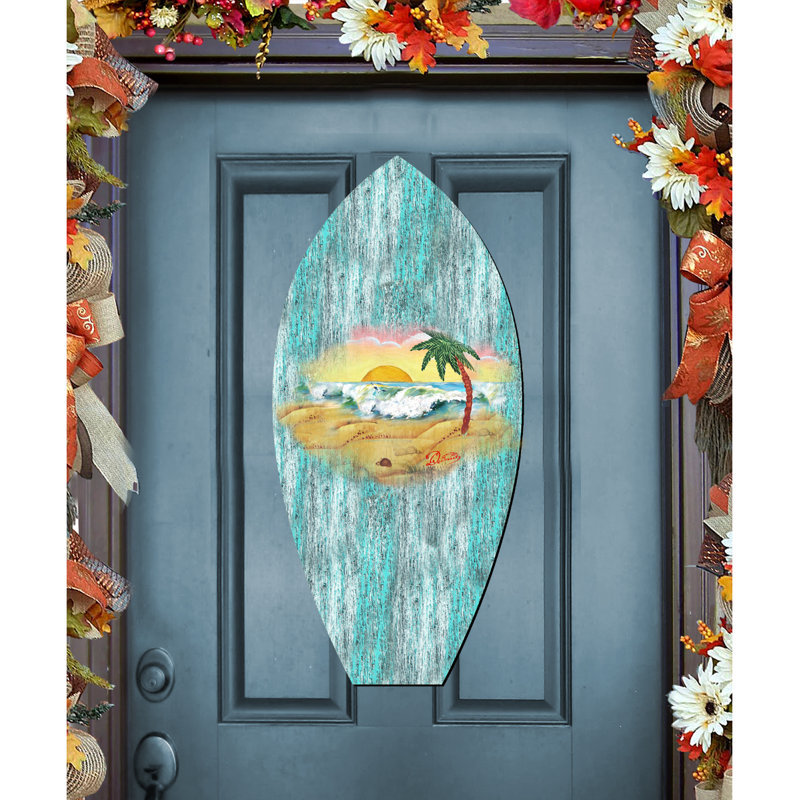 Décoration murale de porte décorative en bois surf beach waves