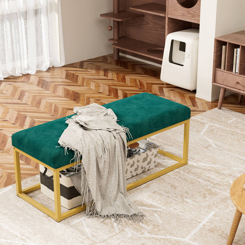 Banc de rangement pour hall d'entrée, banc avec structure en acier, cuir synthétique, salon, style Mid-Century moderne