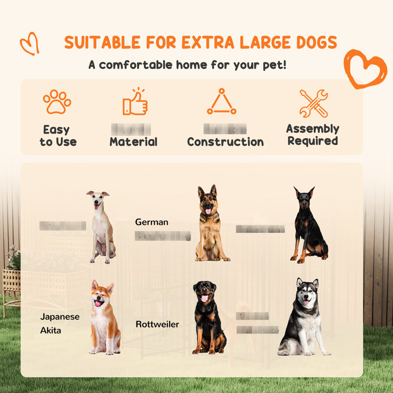 Chenil d'extérieur pour chien 7,8 pi x 6 pi - Métal robuste robuste pour animaux de compagnie et couvercle imperméable verrouillable en acier
