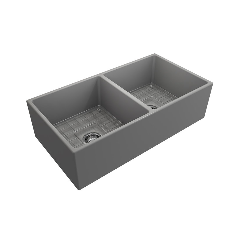 36'' L Double Basin Kitchen Sink, Matte Gray