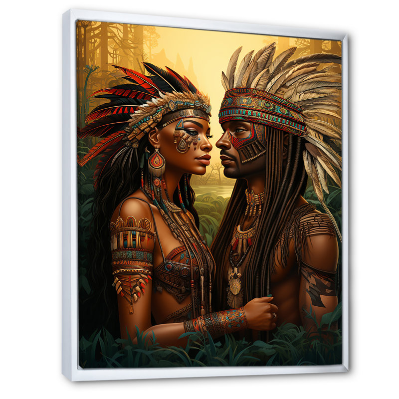«Native Couple Celebrating Divine Love» sur toile, H 40 po x l 30 po x P 1,5 po, Cadre flottant blanc