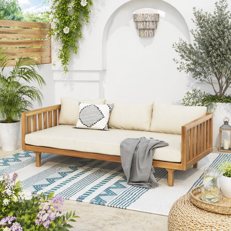 Canapé de patio 3 places, beige, Teak