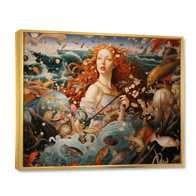 Chef-d'œuvre de la naissance de Vénus III sur toile, H 34 po x l 44 po x P 1,5 po, Cadre flottant doré