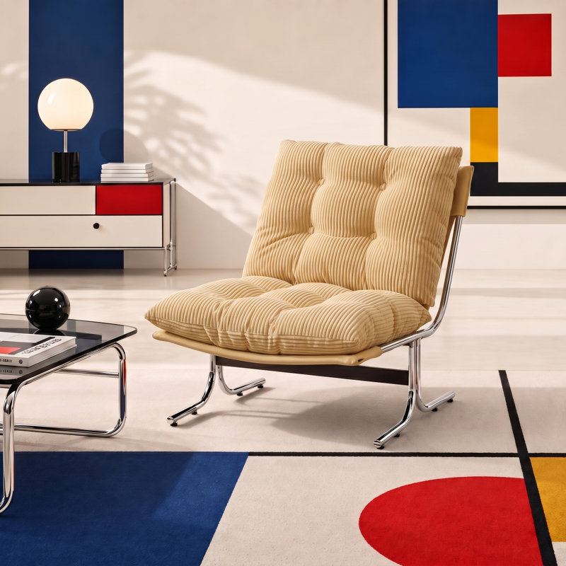 Méridienne Mid-Century, Velours côtelé blanc