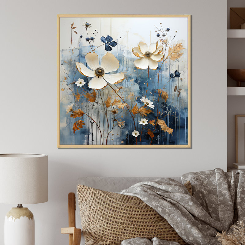 Champs blancs et bleus de fleurs sauvages V, Cadre naturel flottant, H 16 po x l 16 po x P 1 po