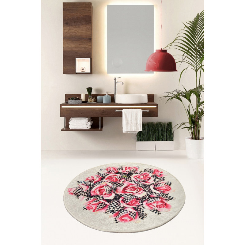 Tapis de bain antibactérien 100% polyester d'un diamètre de 55,1 pouces | Dessous antidérapant, hauteur des poils: 0,4 pouce, 700 grammes par mètre carré | Lavable à la machine, durable et élégant pour la sécurité et le confort de la salle de bain