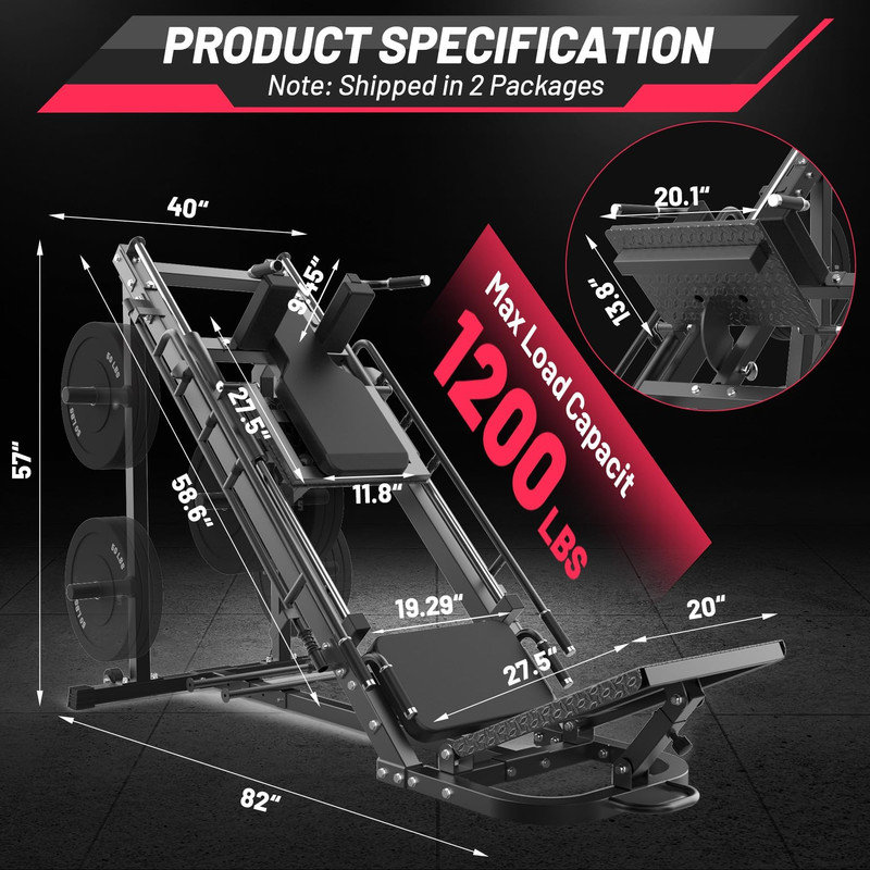 45-Degree Leg Press & Hack Squat Combo with Linear Bearing – Home Gym Machine for Quads, Glutes, Hamstrings & Calves