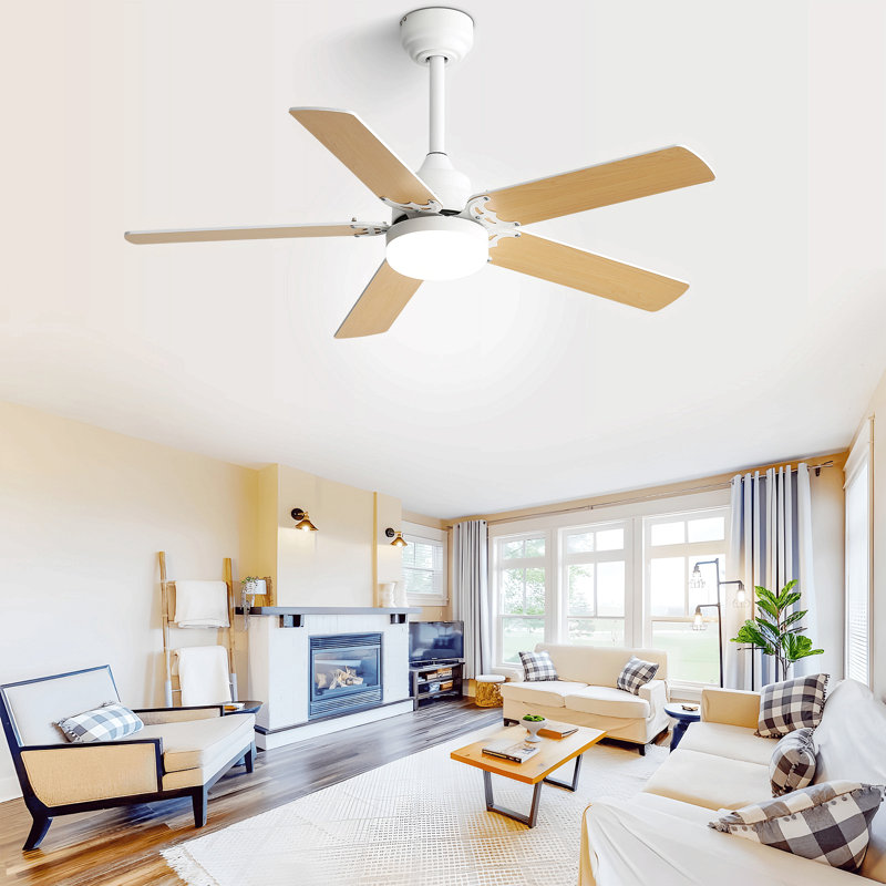 Energy Saving 42 Inch Ceiling Fan 5 Blades Noiseless Reversible Dc Motor Remote Control With Led Light
