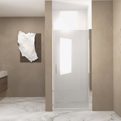 Porte de douche pivotante avec cadre en aluminium, porte de douche demi-cadre avec poignée en acier inoxydable